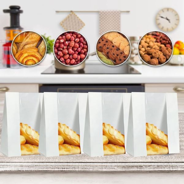 Custom Toast Bread Storage Kraft Paper Bag with Window Gravure Printed and Bio-degradable