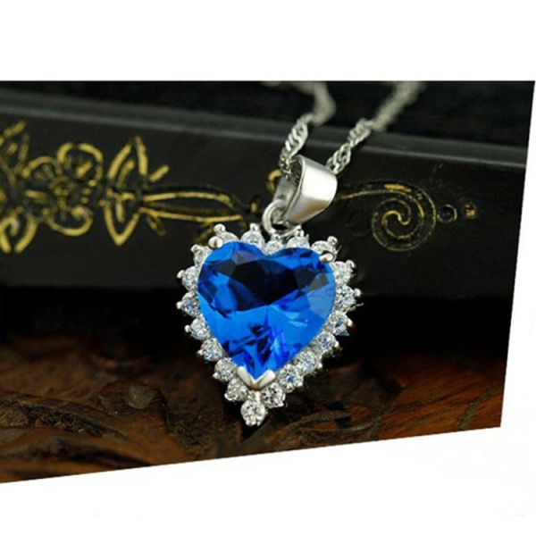 Sterling Silver Created Blue Topaz Heart Pendant Necklace for Women (N12281)