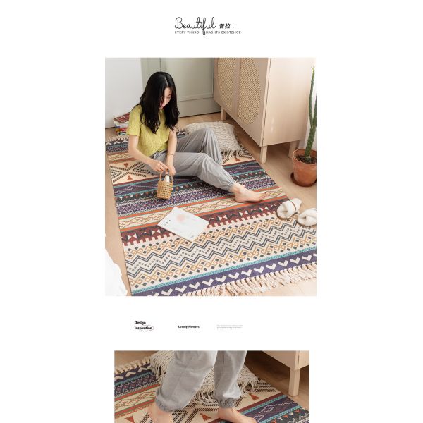 Y-Z Simple Linen Tassel Woven Cotton Mat Nordic Boho Style Turkish Living Room Home Floor Carpets and Rugs