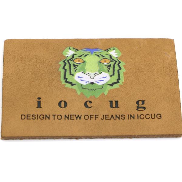Brown Leather Patches For Clothes Printed With Color Tiger Head Logo 7cm×5cm
