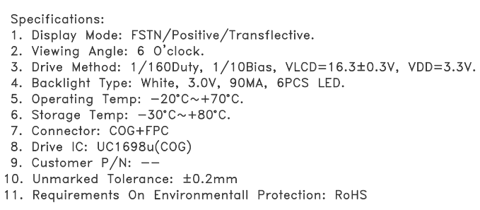 128x96 Dot Matrix LCD Display Module with FSTN Material and COG Technology for Industrial Control