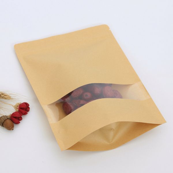 Transparent Window Food Grade 1100g Kraft Paper Pouches