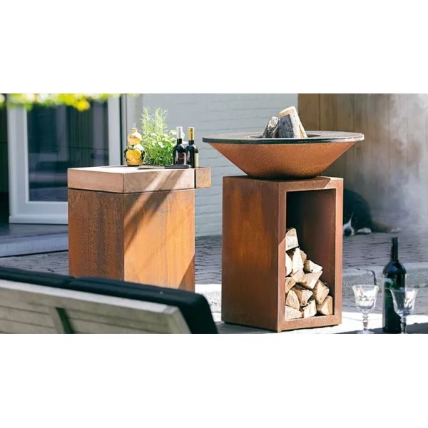 Wood Burning Metal Outdoor BBQ Table Corten Steel Fire Pit Barbecue Grill