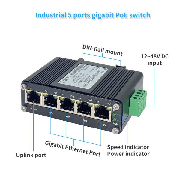 Industrial PoE Switch 4 Port 10/100/1000BASE-T PoE 1 Port 10/100/1000T