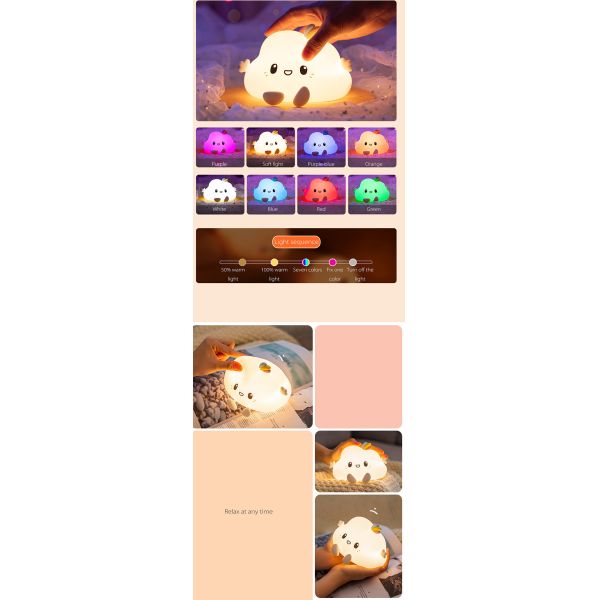 3000K Colorful ABS Silicone LED Night Light DC5V Little Cloud Silicone Night Light