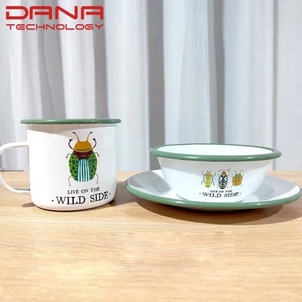 High Temperature Logo Printing Enamel Tableware Set Lovely Honeybee Kids Dinnerware