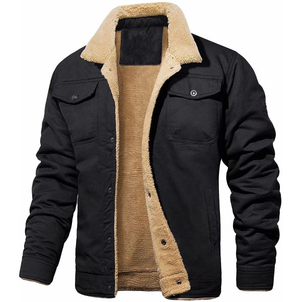 NO Seamless Fusing Men's Winter Coat with Cotton Fleece Cargo and Print Pattern