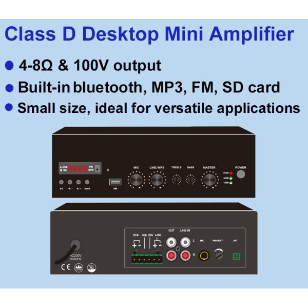 Bluetooth MP3 FM 80W Desktop Amplifier 1.5U Class D Mixing Amplifier OEM ODM 