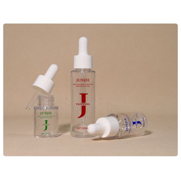 Junjie Packing 20ml 30ml 60ml PET Luxury High Quality Essential Oil Empty Plastic Dropper Bottles for Skincare Cosmetic