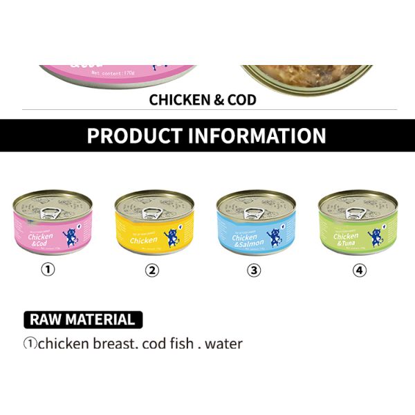 1 Year Shelf Life Mixed Flavors Pet Cat Wet Food 170g White Meat Canned Cat Food