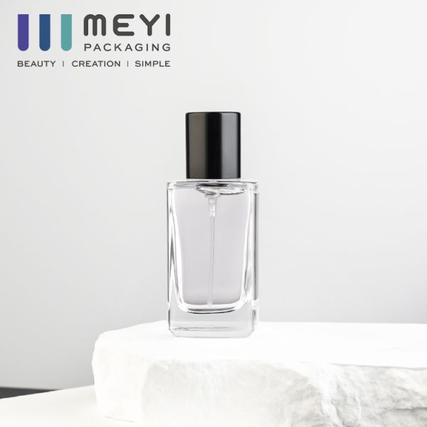 30ml Square Clear Glass Perfume Bottle with Black Cap and Pump Sprayer