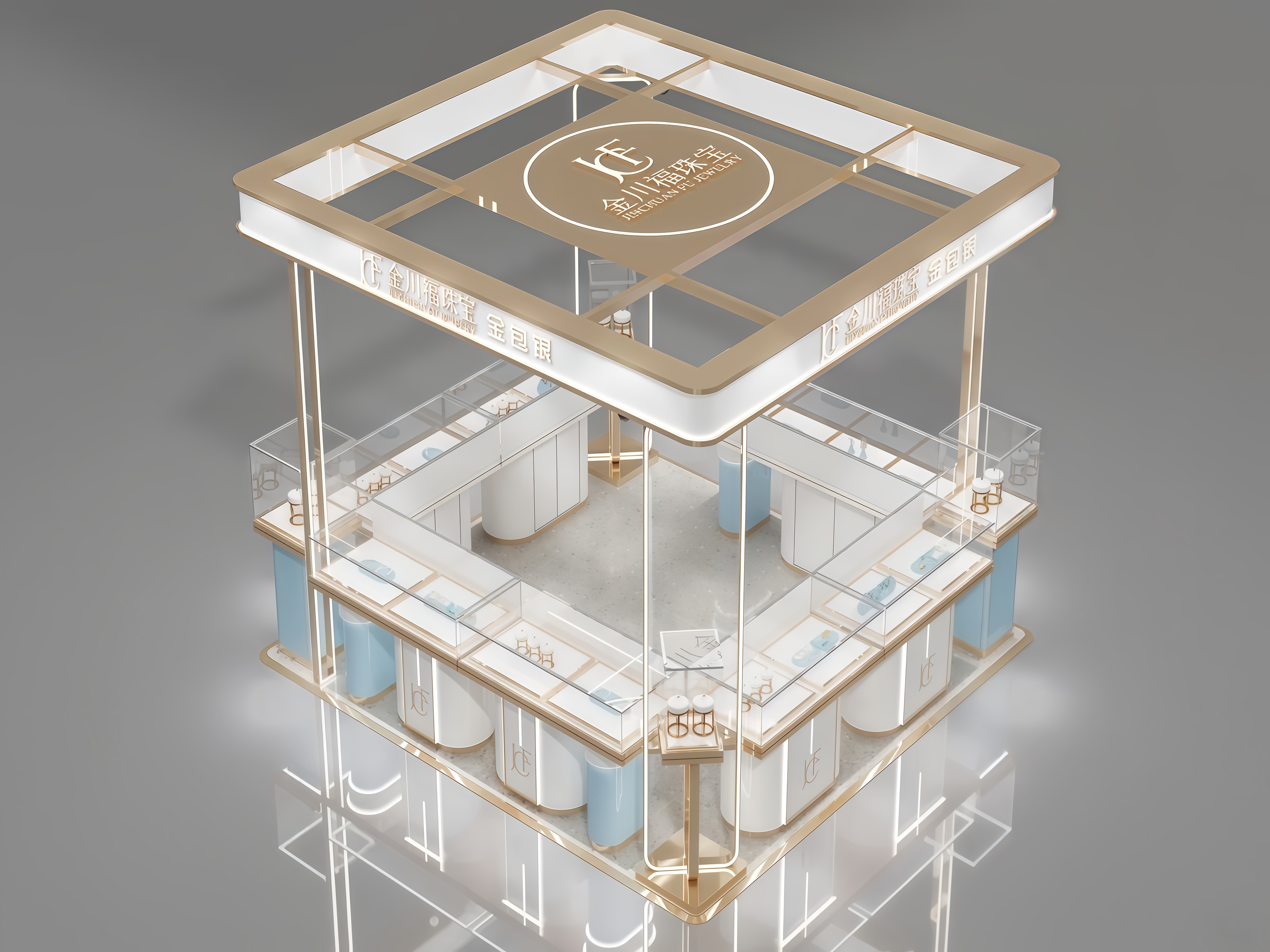 Luxury Jewelry Showroom Display Furniture Glass Counter Custom Design Eco-Friendly LED Lighting