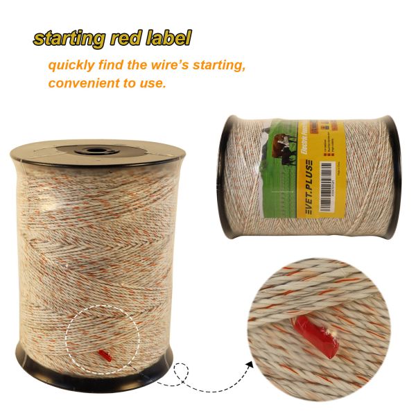 Electric Fence Wire with 9 Strands Stainless Steel Conductors for Reliable Conductivity, 3mm Diameter Portable Electric Fence Polywire, UV and Rust Resistant