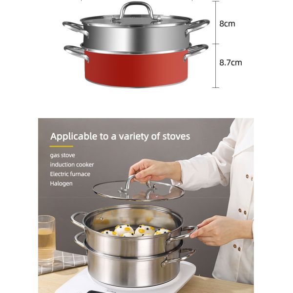 Factory 28 CM Steamer Pot Stainless Steel Dumplings Seafood Rice Cooking Food Steamer Pot For Sale
