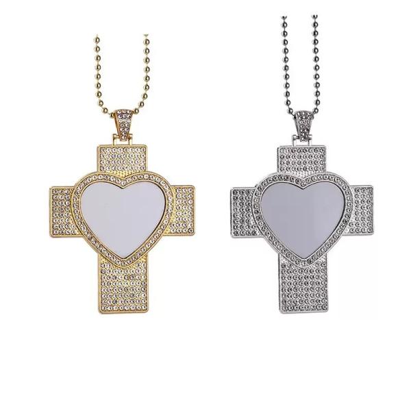 Hip Hop Men Cross Necklace Sublimation Rhinestone Necklace Jewelry Blanks