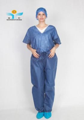 Round Collar Disposable Protective Scrub Suit With Pants For Patient Breathable
