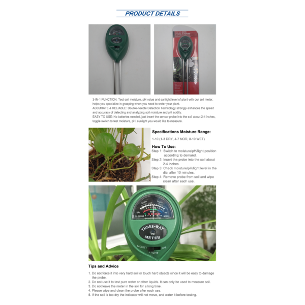 Portable Garden Soil Moisture PH Acid Tester No Battery Needed Moisture Meters Product Category