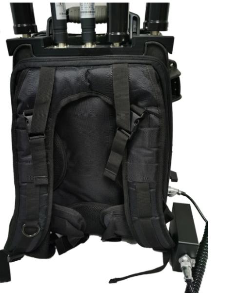 Bloqueador de drones tipo mochila de 8 bandas, alcance de 500-1500m, 50W de salida