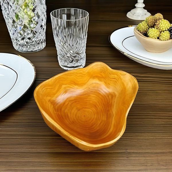 Farmhouse Decor Wooden Carving Plates and Bowls with Fruit Candy Nuts Utensils Rustic
