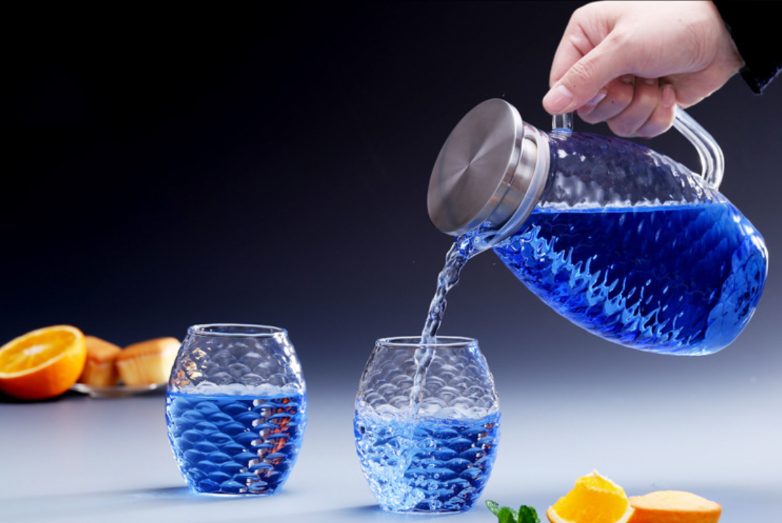 High Borosilicate Glass Pitcher , Drip Free Large Capacity Glass Water Carafe