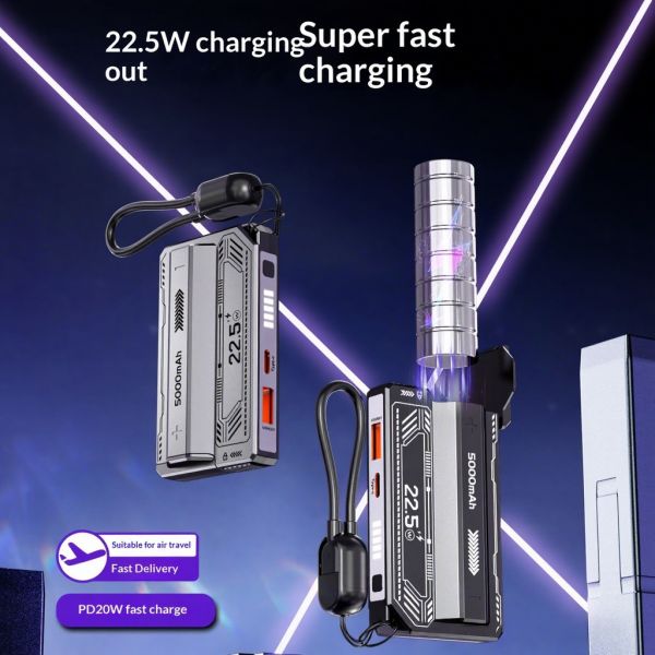 Fast Charging Detachable Battery Power Bank 22.5W 5000mAh Compact Portable Built in Cable Wired Mobile Charger