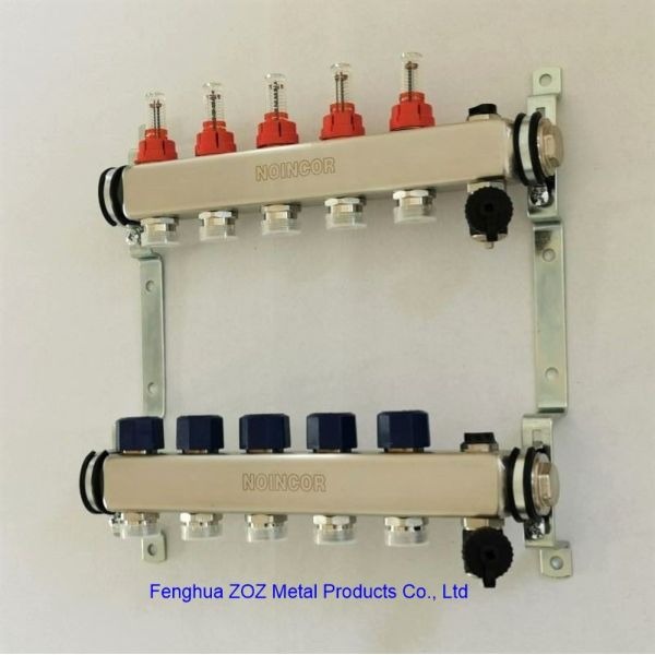 stainless steel 5 ports flow meter manifold, radiant heating manifold, pump mixing modular manifold