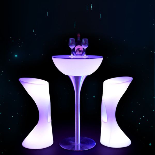Modern Cheap Price Outdoor Coffee Shop Remote Control LED PE Table and Sofa Set for Cocktail bar