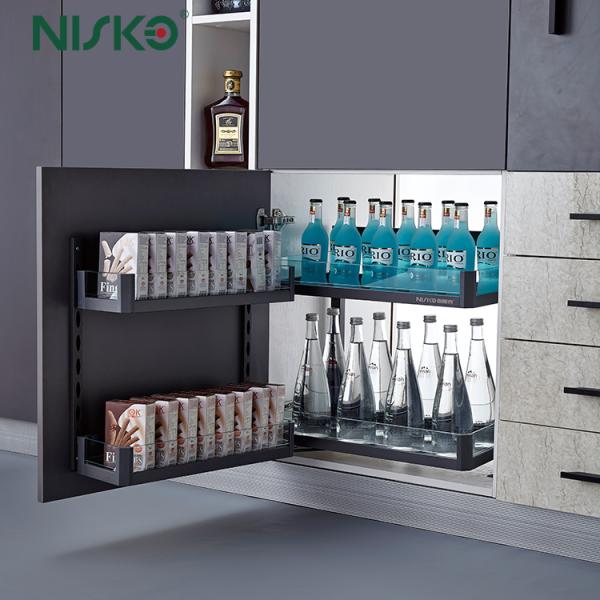 2 Layers Pull Down Baskets Wire Kitchen Cabinet Storage Organizer For Spice