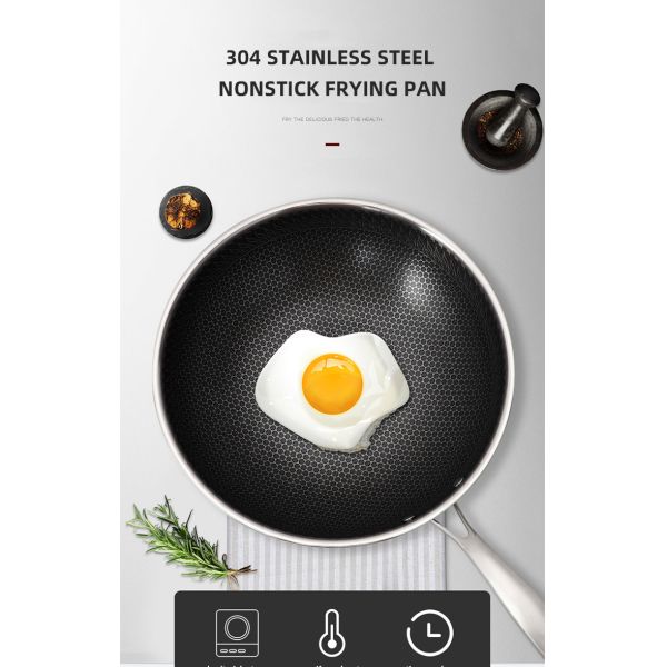 Factory Wholesale PFOA Free Non Stick Works 18/8 Stainless Steel Wok Pan with Glass Cover