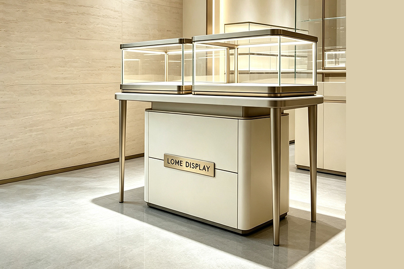 Luxury LED Lighted Jewelry Showcase Display with Ultra White Tempered Glass and Customizable Dimensions