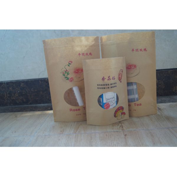 Sacs en papier de Brown Papier d'emballage d'impression offset une pleines fenêtre et tirette latérales