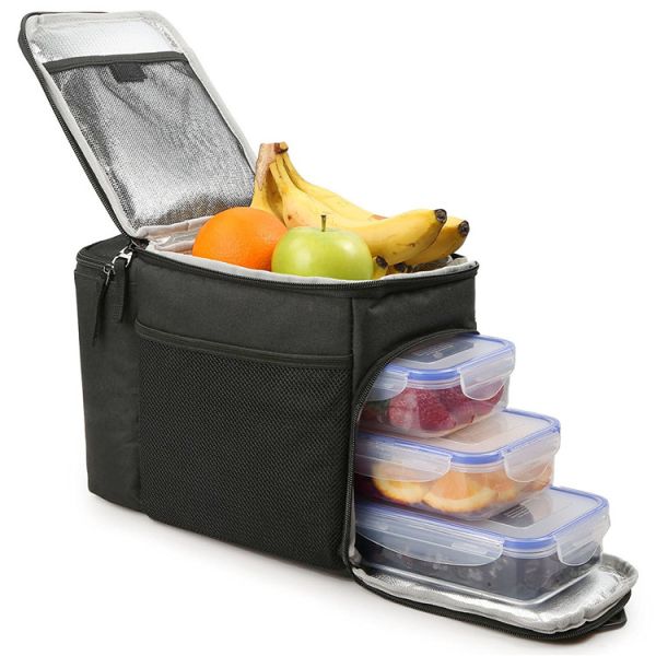 Aluminum Foil 6 Can Cooler Bags 600D Two Sided Mesh Pockets Black Color