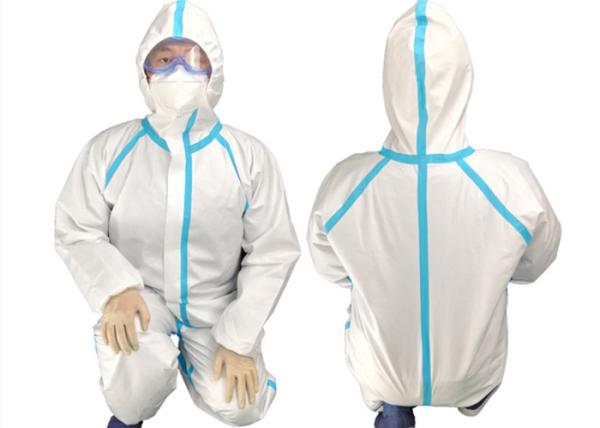 CAT 3 TYPE 3456 non medical disposable microporous SFS protective coverall with blue tape stripe CE ISO13485