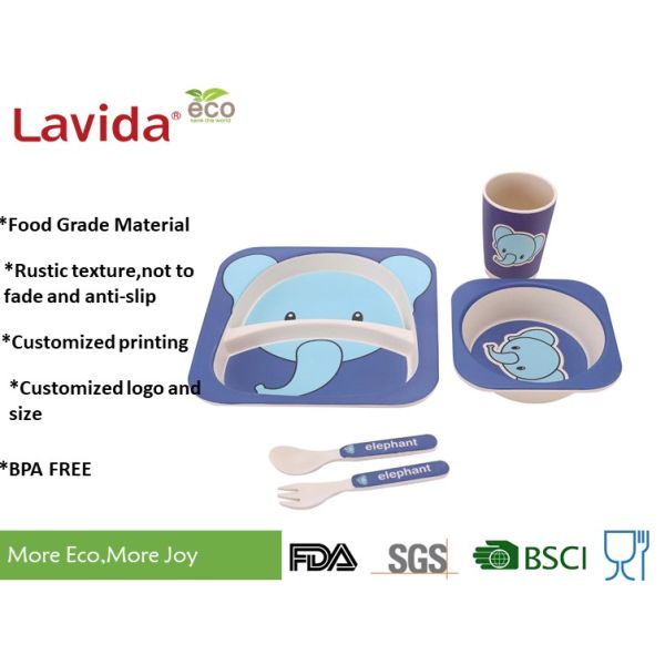 Baby Elephant Design Bamboo Childrens Dinner Set , Recycled Natural Bamboo Kids Dinnerware
