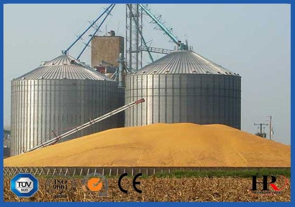 500T 1000T 10000T Vertical Grain Storage Silo , Hot Dip Galvanized Flat Bottom Grain Bins