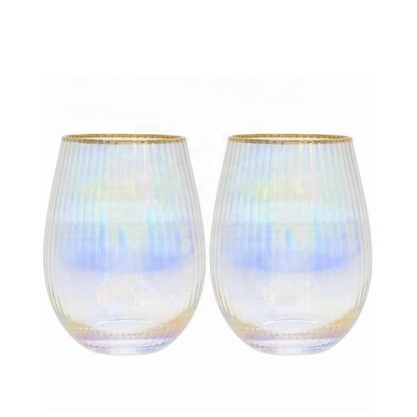 Ion Plated Rainbowl 16 Oz Stemless Wine Glass , Antique Crystal Wine Glasses