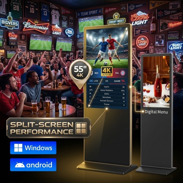 55 Inch Wall Mounted LCD Digital Signage Sports Bar Display Interactive Infrared Touch 4K UHD