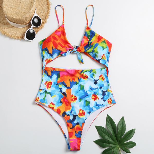 Tiered Layer Tie a Knot Front Top With Low waist Bikini swimsuit high cut