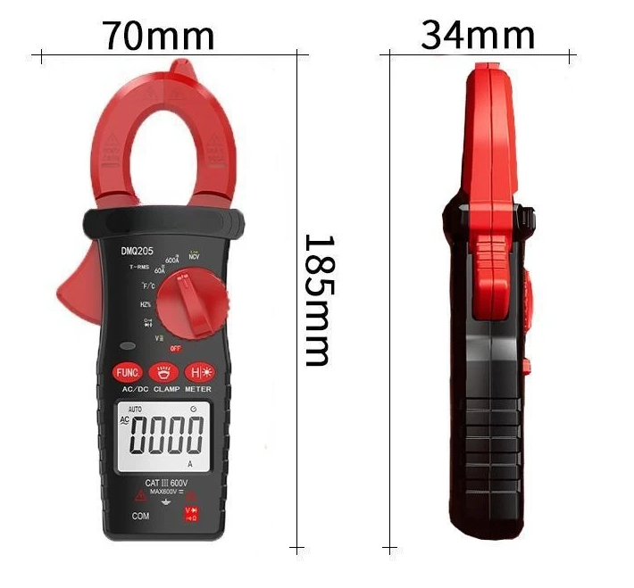 Anti Burn Electrician Maintenance Clamp Multimeter High Precision AC 600A DMQ205