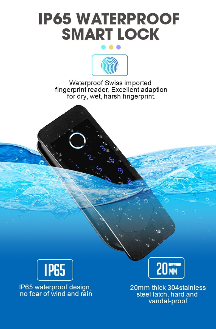 Водостойкий замок IP65 Внешний замок умных дверей Отключение отпечатков пальцев