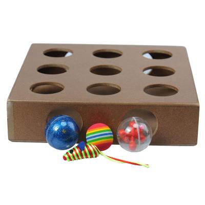 Wooden Square Cat Puzzle Toy Box , Interactive Cat Toys Treasure Hunt