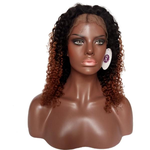 Afro Kinky Curly Brazilian Virgin Human Hair Lace Front Wigs for Women1b/#30 Two-Toned