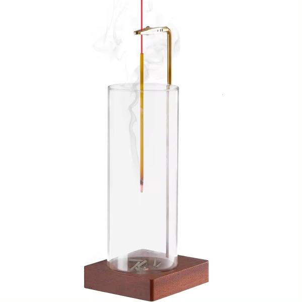 Porteur d'encens en bois pour les bâtons avec capteur de cendres en verre, brûleur d'encens pour la méditation