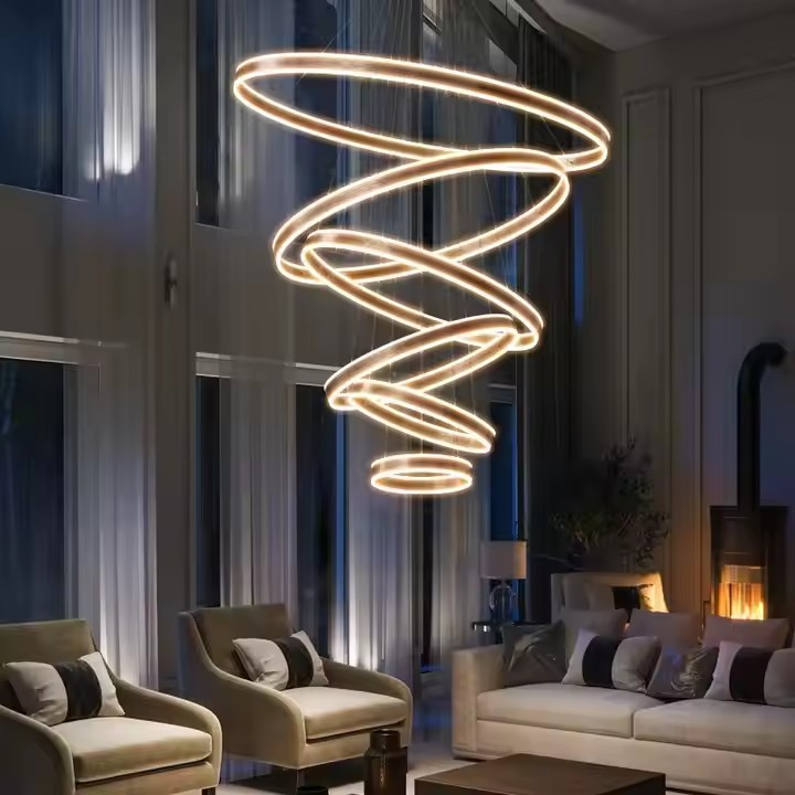 Lámpara de anillo de techo alto de lujo acrílico ajustable para el comedor del hotel