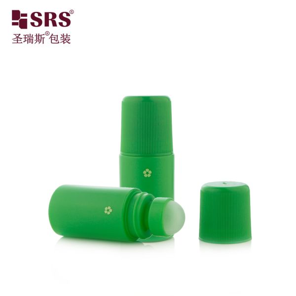 RPPC Wooden Green Colored 50% PCR Roll On Bottle 60ml For Women Antiperspirant