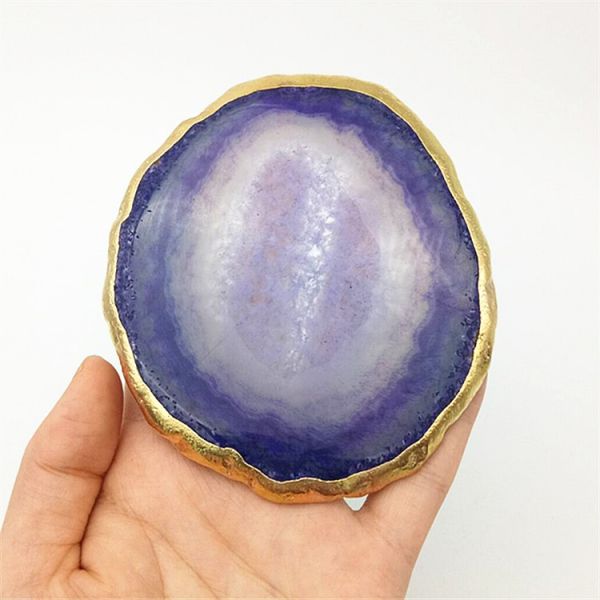 Regional Feature Agate Coaster Gray Slices Polished Crystal Natural Gemstone Flower Pot Engraving Folk Art Carved