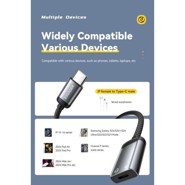 Essager ES-YP27 Usb Type C To Lightning iPhone Audio Converter Charger Adapter Cable