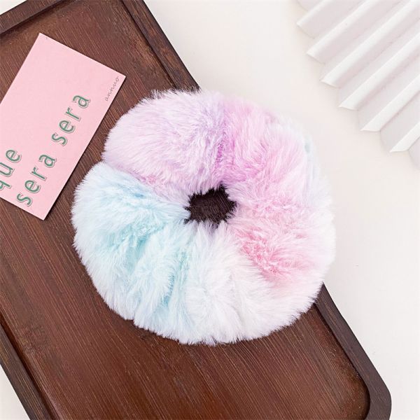 influencers Autumn winter fur tie dye hair colorful scrunchie Korean lady accessories hair rope spot headdress