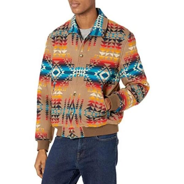                  Western Clothing Custom Plus Size Men′s Geometric Pattern Single Breasted Turndown Aztec Style Coats Jackets for Men             