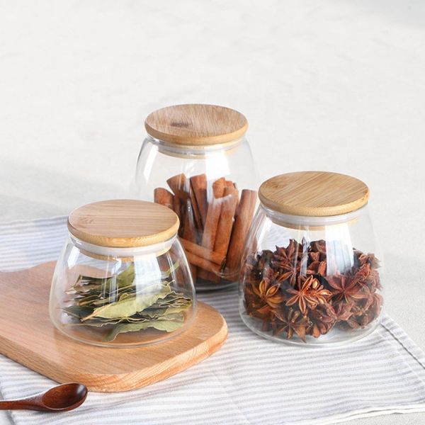 Transparent Bamboo Lid Glass Storage Jar Customized Size Kitchen Glass Canister